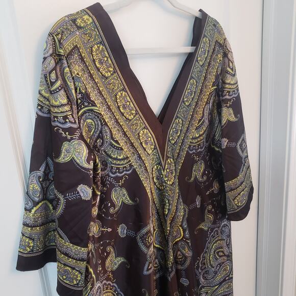 Step in Style Women's Brown and Yellow Paisley Pattern Kaftan Gown Size Large - Picture 2 of 6